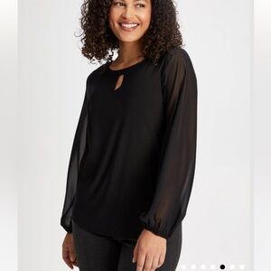 Laura Keyhole Detail Chiffon Sleeve Top Black